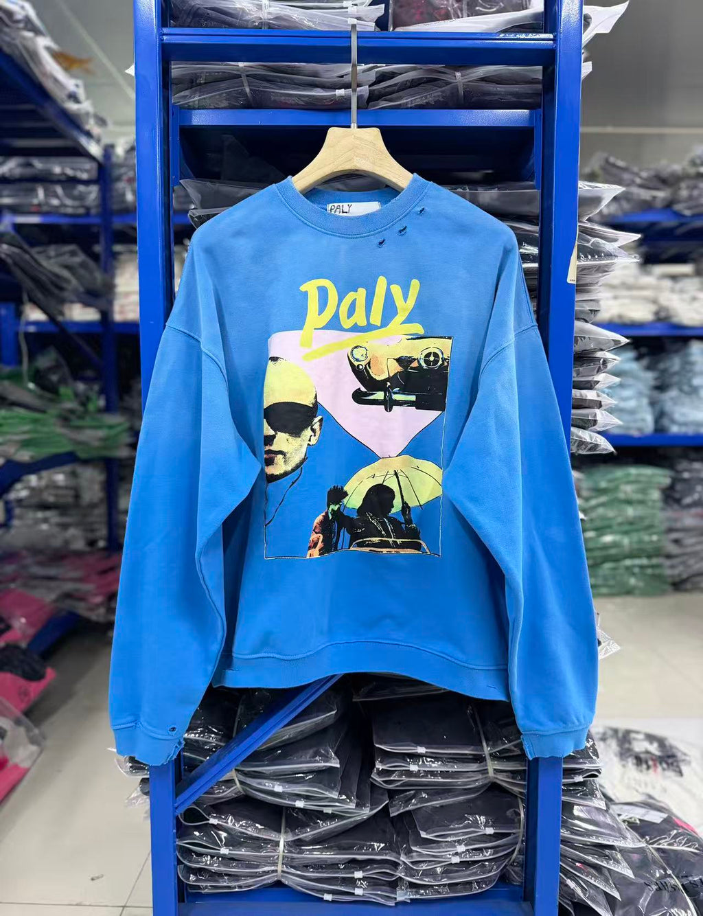 Play Hollywood Vintage‑Wash Blue Cropped Crewneck Sweatshirt
