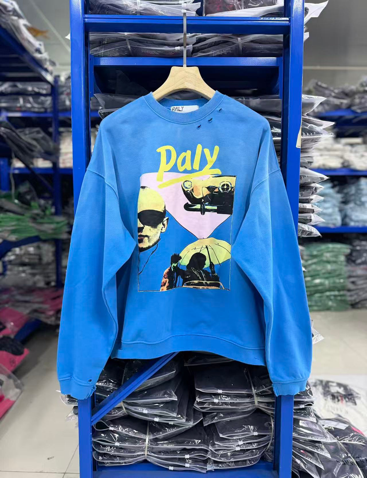 Play Hollywood Vintage‑Wash Blue Cropped Crewneck Sweatshirt