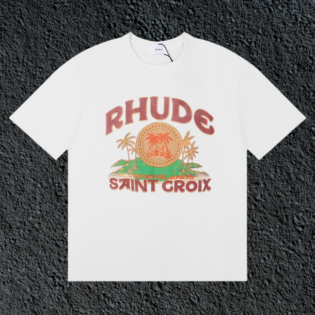 Rhude Saint Croix Palm Island Vintage White Oversized T‑Shirt Hover Image
