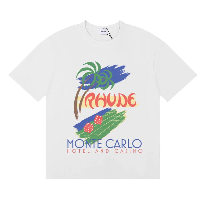 Rhude Monte Carlo Hotel Casino Palm Tree Vintage White Oversized T‑Shirt Hover Image