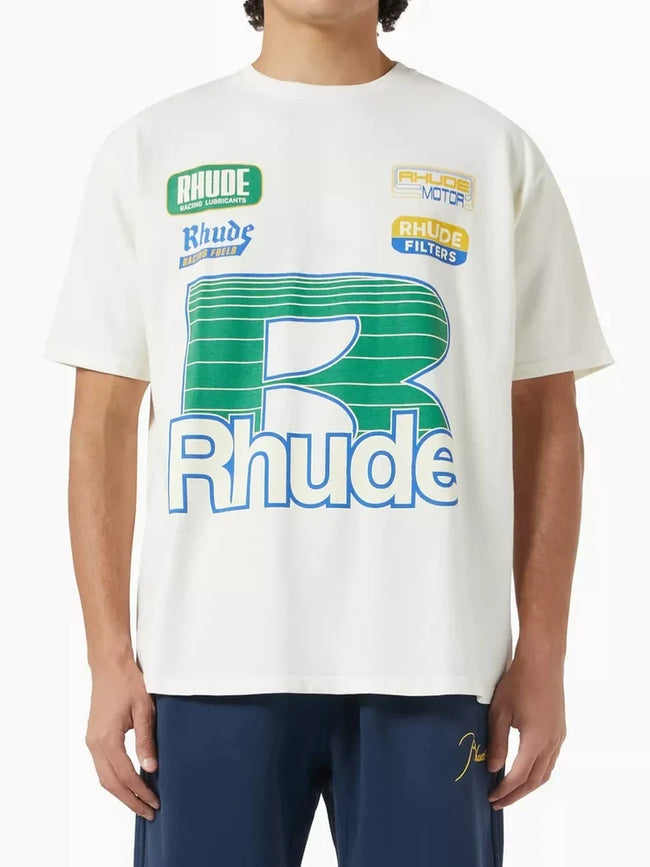Rhude Multi‑Patch Big R Logo Oversized T‑Shirt Off‑White Hover Image