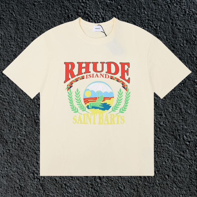Rhude Saint Barts Island Wreath Badge Cream Oversized T‑Shirt Hover Image