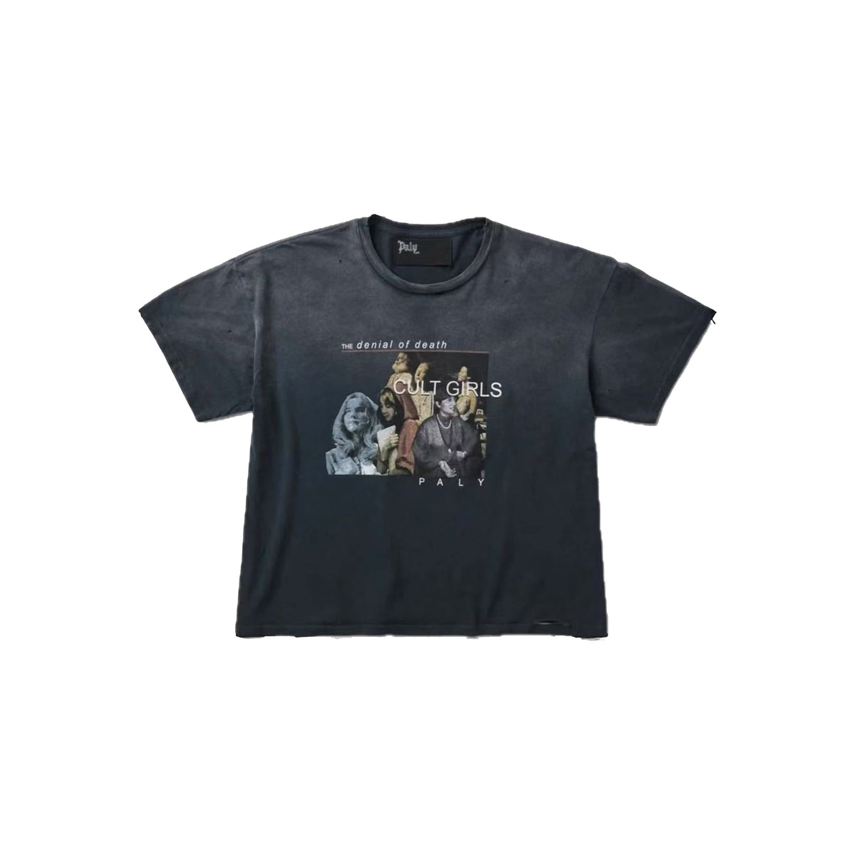 Play Hollywood Cult Girls The Denial Of Death Photo‑Collage Destroyed‑Wash Cropped Boxy Short‑Sleeve Tee