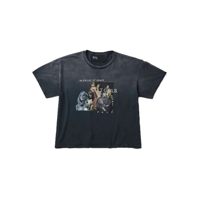 Play Hollywood Cult Girls The Denial Of Death Photo‑Collage Destroyed‑Wash Cropped Boxy Short‑Sleeve Tee Hover Image