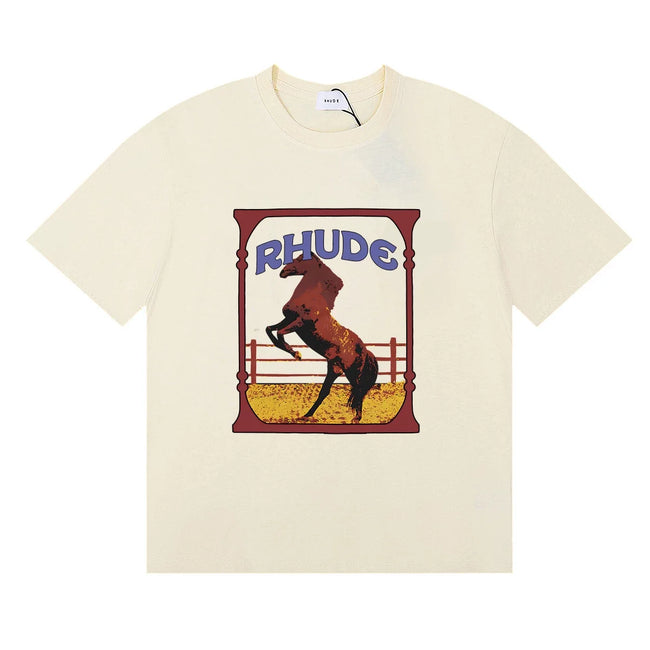 Rhude Wild Steed Horse Frame Vintage Print Cream Oversized T‑Shirt Hover Image