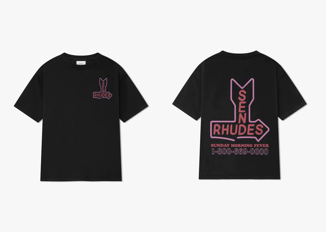 Rhude Sen Rhudes Arrow Slogan Dual‑Sided Oversized T‑Shirt Black Hover Image