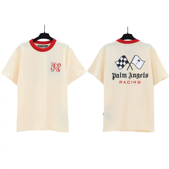 Palm Angels Racing Flags Graphic T-Shirt - Beige/Red Hover Image