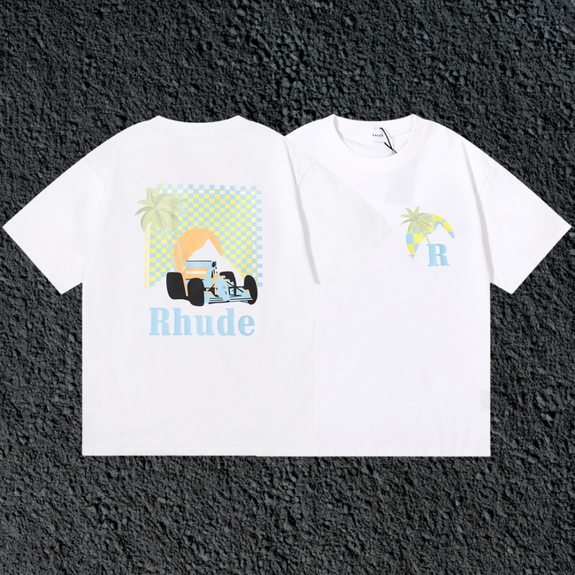 Rhude F1 Race Car Mountain Dual Sided White Oversized T‑Shirt Hover Image