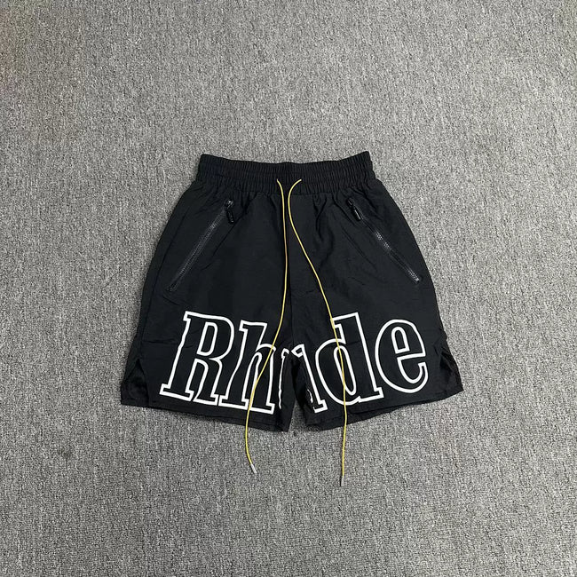 Rhude Black Big Logo Nylon Shorts Hover Image