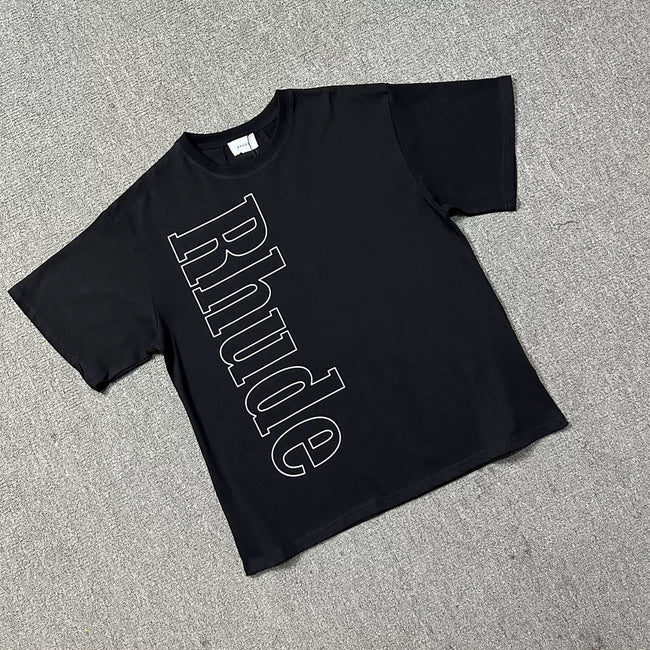 Rhude Vertical Stitch‑Outline Logo Oversized Short Sleeve T‑Shirt Hover Image