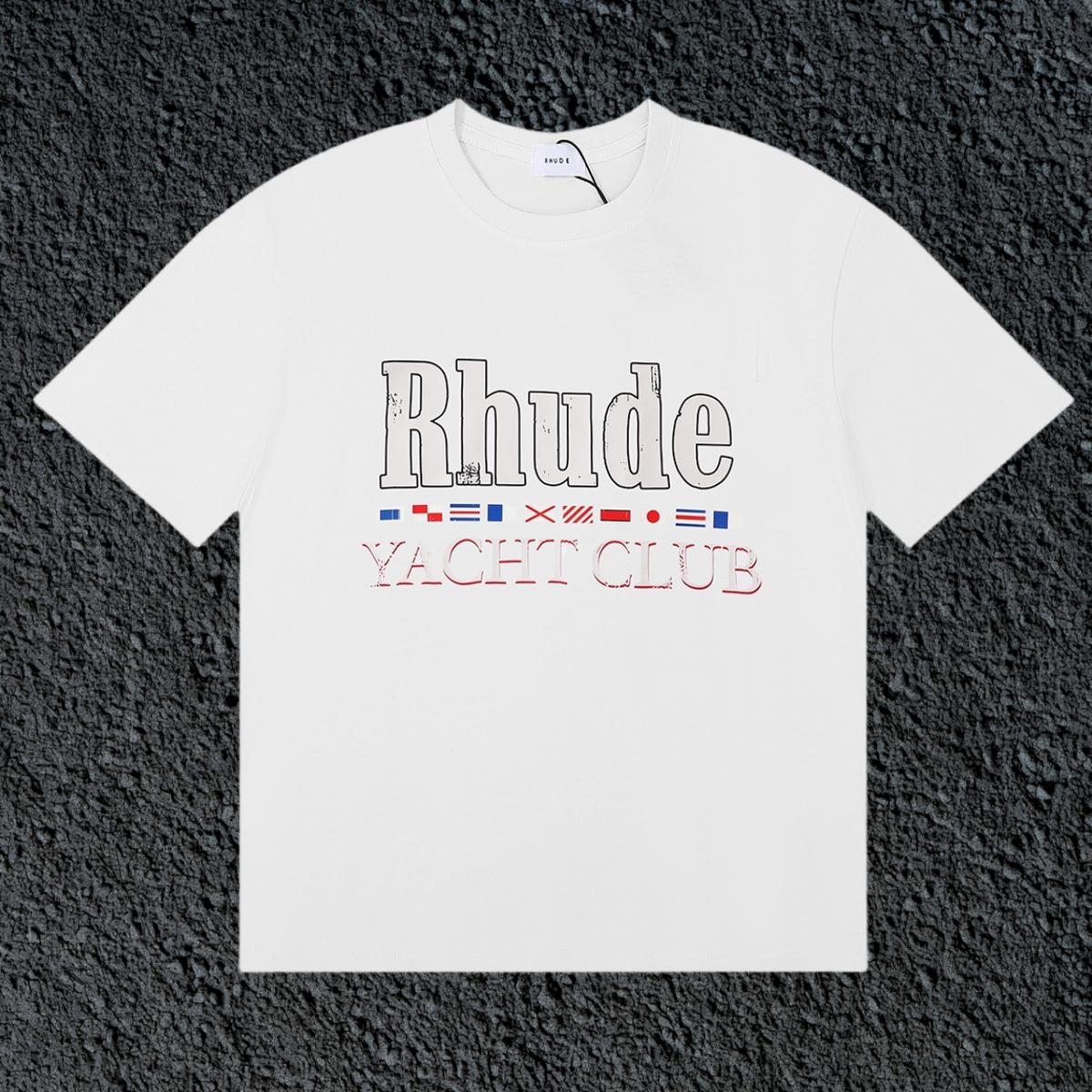 Rhude Yacht Club International Flag Badge Vintage White Oversized T‑Shirt