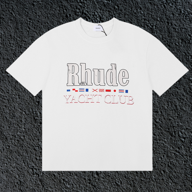 Rhude Yacht Club International Flag Badge Vintage White Oversized T‑Shirt Hover Image