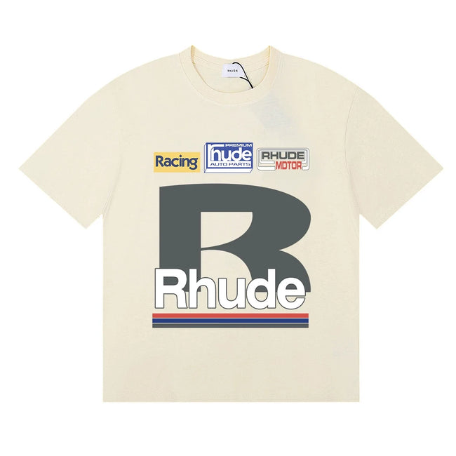 Rhude Big B Letter Racing Badge Patch‑Style Cream Oversized T‑Shirt Hover Image