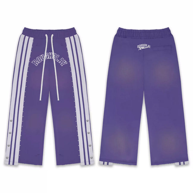Roughplay Purple Side‑Stripe Snap Button Wide Leg Sweatpants Hover Image