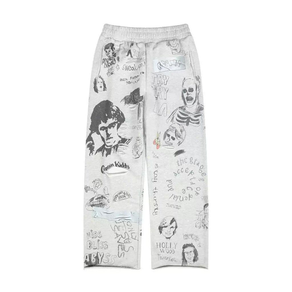 Play Hollywood Vintage‑Wash Heather Grey Wide Leg Sweatpants