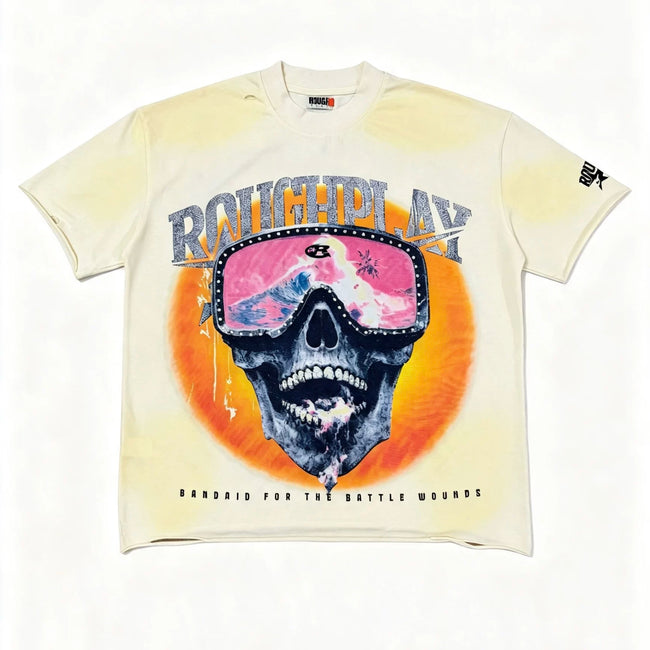 Roughplay Vintage Cream Tie‑Dye Oversized Street‑Grunge T‑Shirt Hover Image