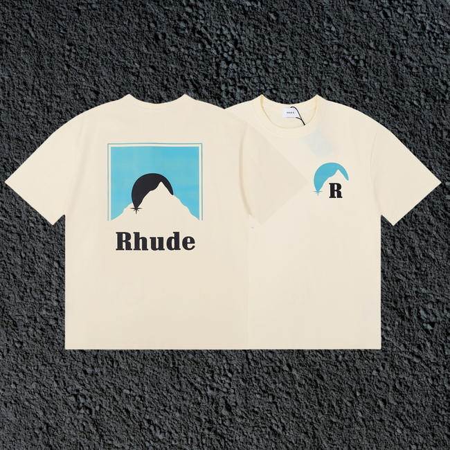 Rhude Mountain Moon Dual Sided Cream Oversized T‑Shirt Hover Image