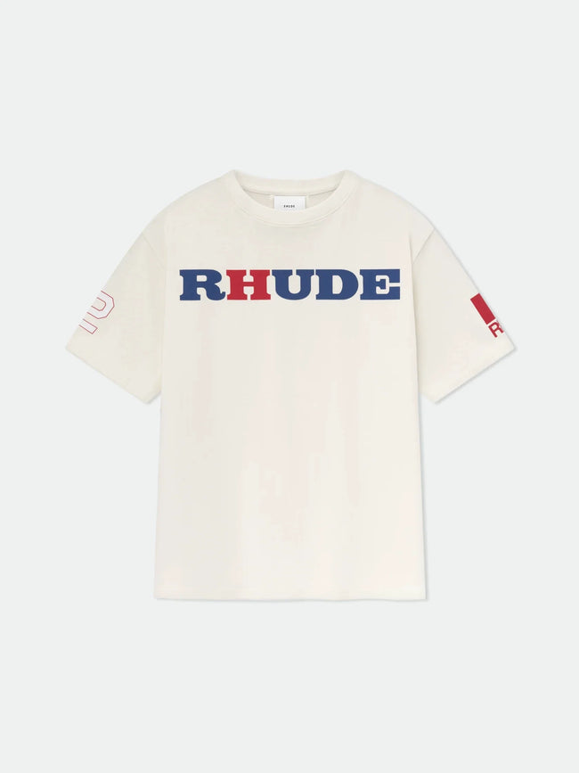 Rhude Multi‑Color Logo Sleeve Print Oversized T‑Shirt Off‑White Hover Image