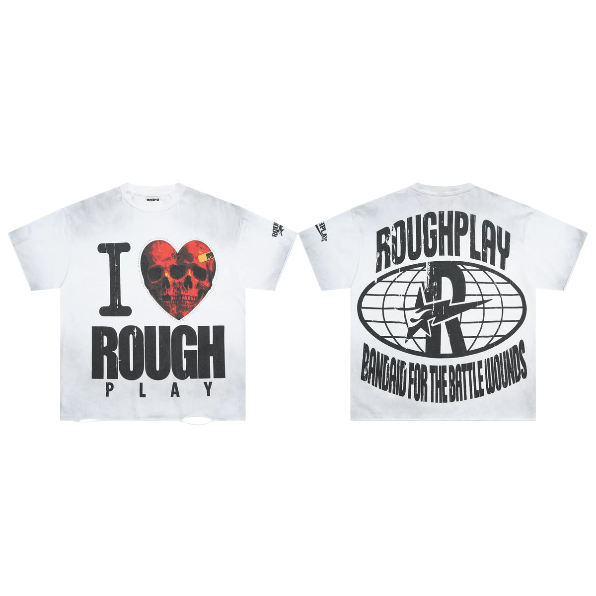 Roughplay White Washed Ripped Hem Boxy Cropped T‑Shirt