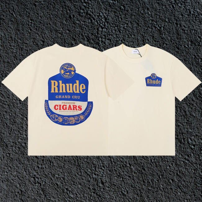 Rhude Grand Cru Cigars Label Dual Sided Cream Oversized T‑Shirt Hover Image