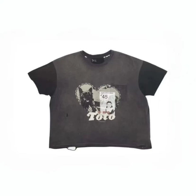 Play Hollywood Toto Chain‑Heart Dog‑Collage Patch‑Pocket Color‑Block Cropped Boxy Short‑Sleeve Tee Hover Image
