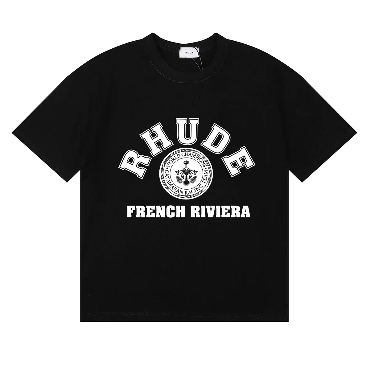 Rhude French Riviera Anchor Vintage Logo Black Oversized T‑Shirt