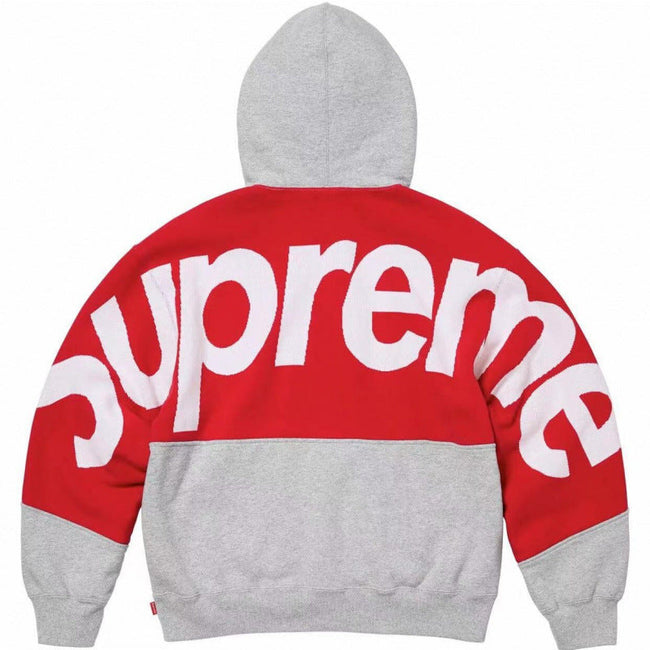 Supreme Curved Logo Hooded Sweatshirt - Red / Heather Grey Hover Image