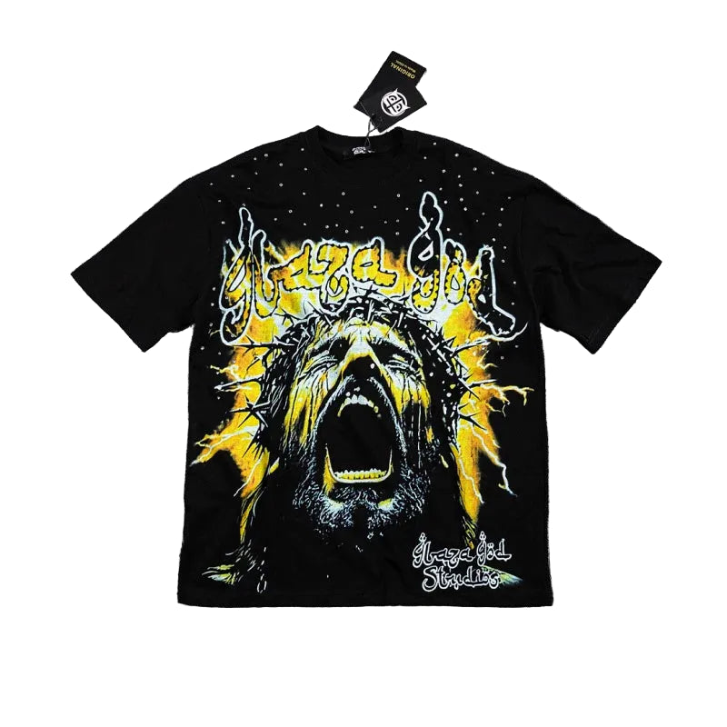 Glazagod Graphic Heavyweight T-Shirt Oversized-BLACK