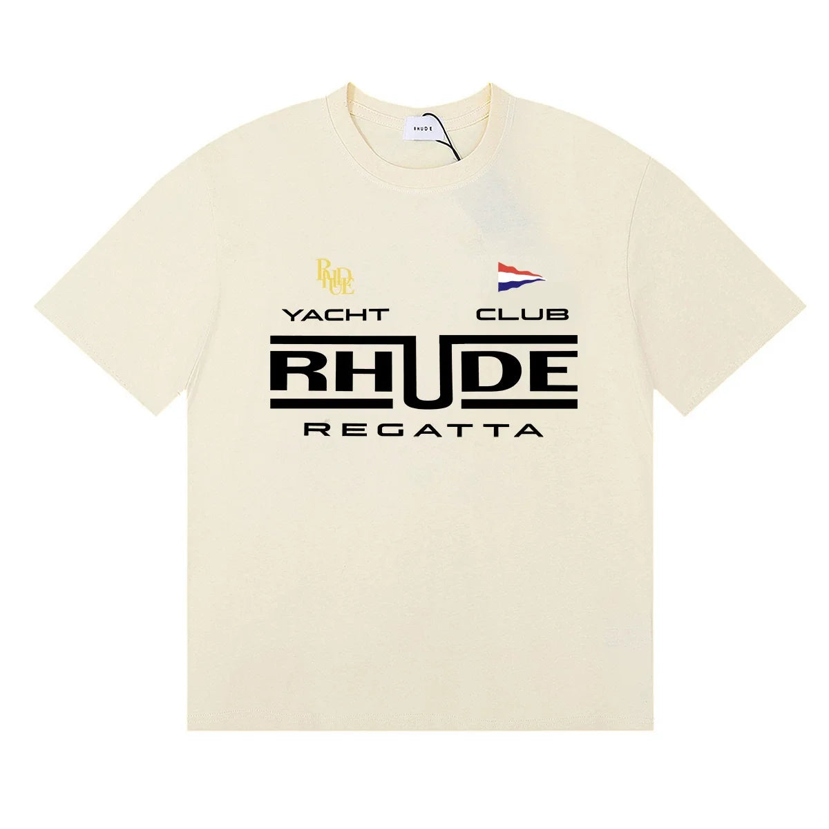 Rhude Yacht Club Regatta Flag Logo Cream Oversized T‑Shirt