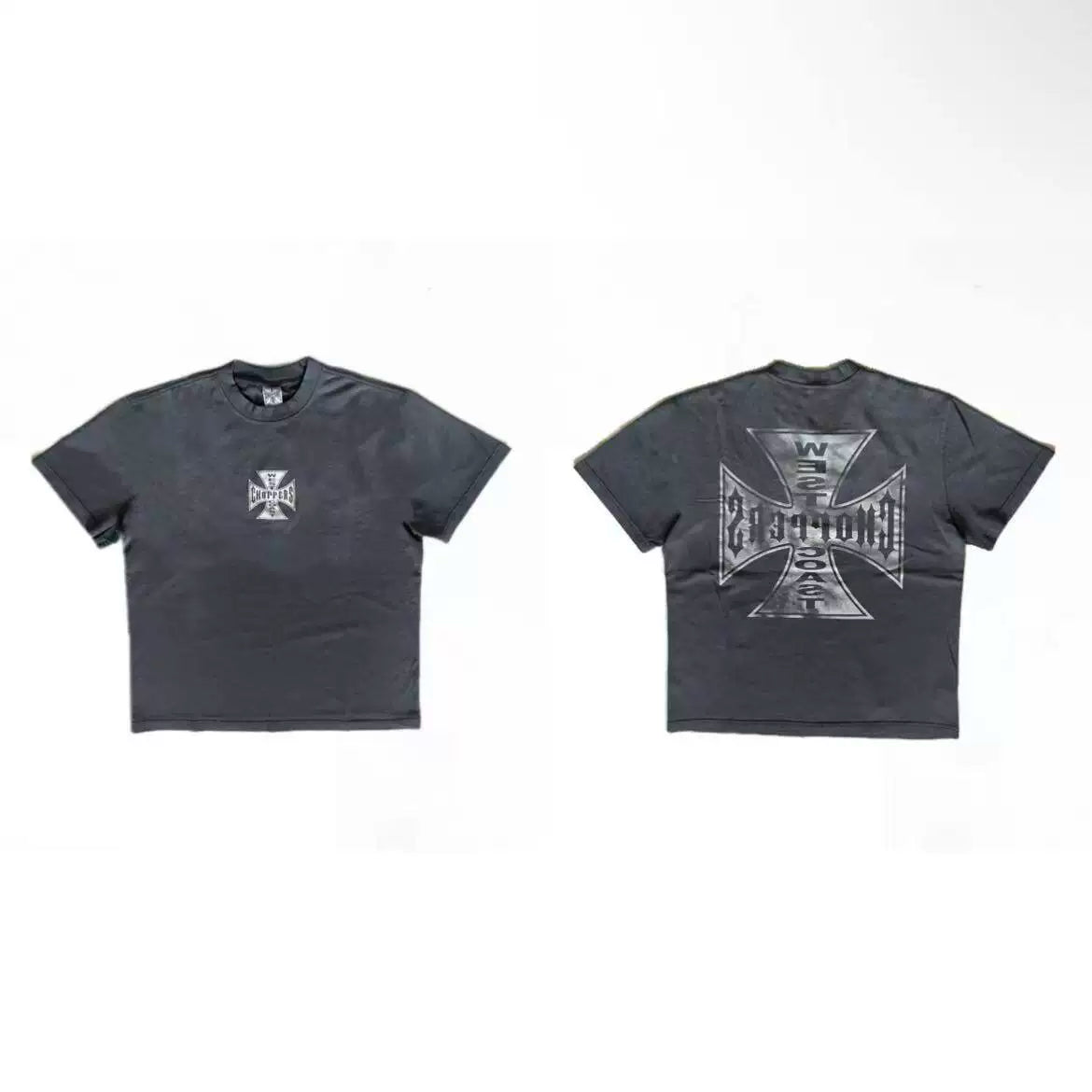 West Coast Choppers Reversed Dual‑Side Silver Cross Graphic Short Sleeve Tee