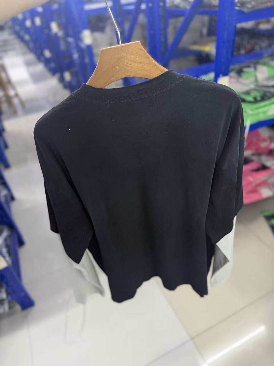 Play Hollywood Vintage‑Wash Black Fake Two‑Piece Long Sleeve T‑Shirt