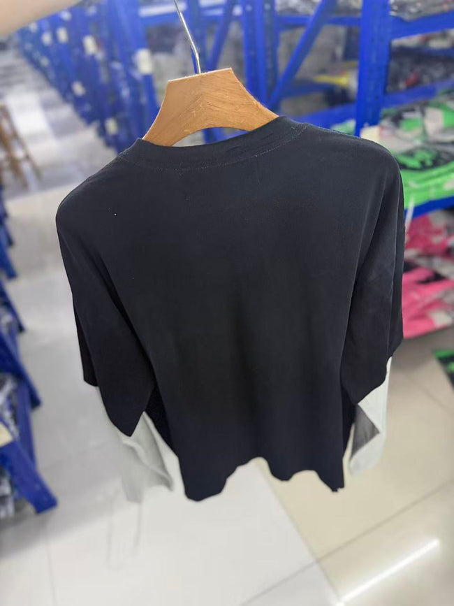 Play Hollywood Vintage‑Wash Black Fake Two‑Piece Long Sleeve T‑Shirt Main Image