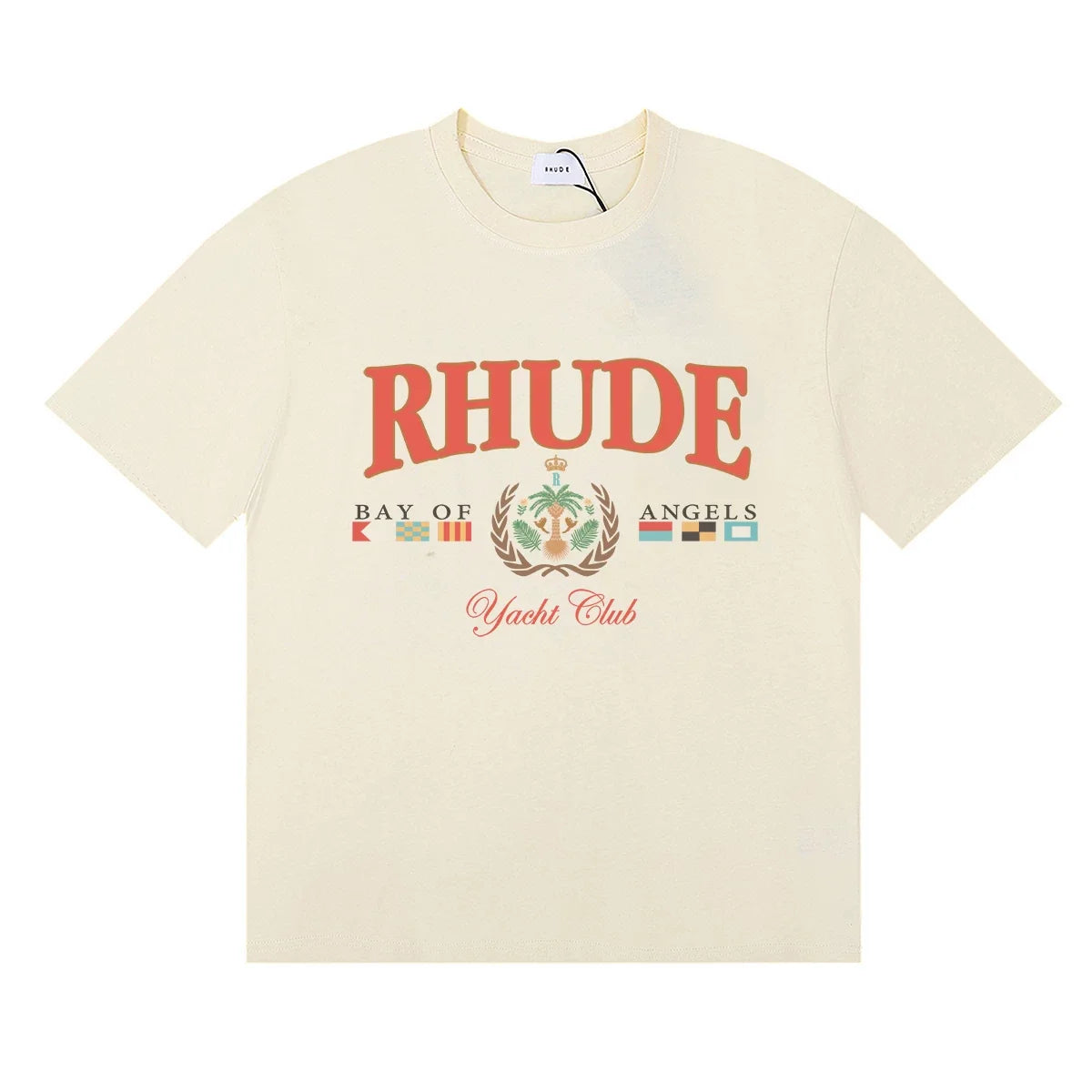 Rhude Yacht Club Bay Of Angels Flag Crest Vintage Cream Oversized T‑Shirt