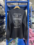 West Coast Choppers Front‑Back‑Sleeve Cross‑Logo Vintage Wash Long‑Sleeve Tee Black‑Blue