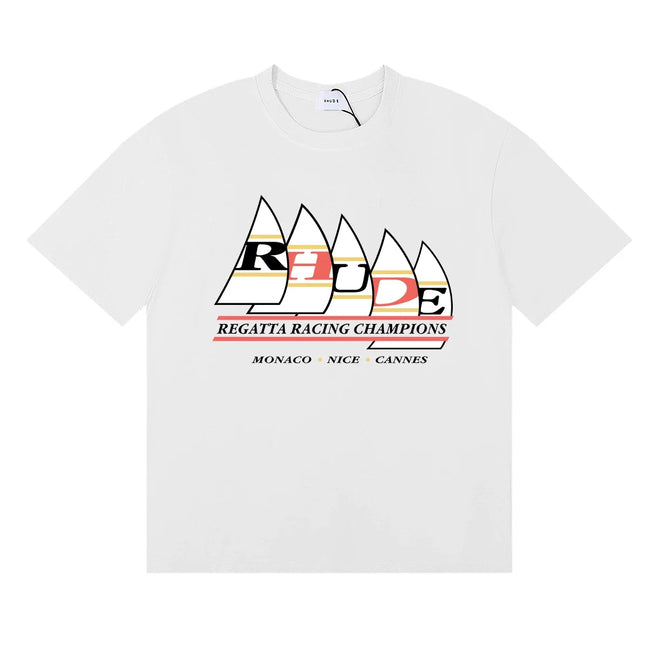 Rhude Regatta Racing Champions Sailboat Monaco White Oversized T‑Shirt Hover Image