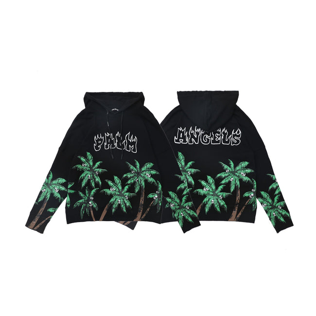 Palm Angels All-Over Palm Trees & Graffiti Logo Hoodie - Black Hover Image