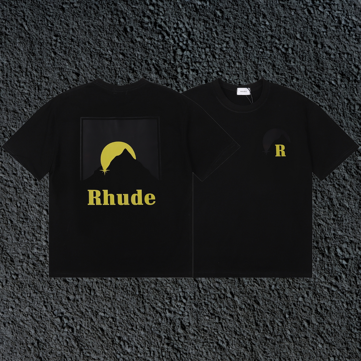 Rhude Sun Mountain Square Back Panel Dual Sided Black Oversized T‑Shirt