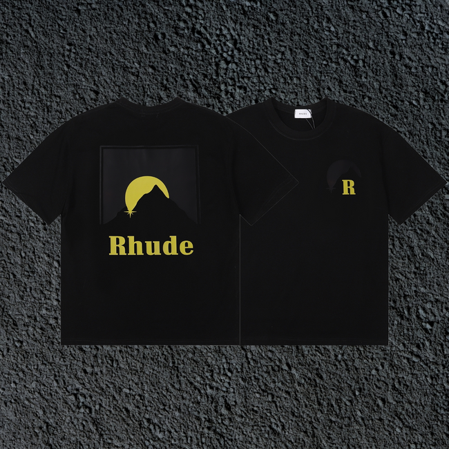 Rhude Sun Mountain Square Back Panel Dual Sided Black Oversized T‑Shirt Hover Image
