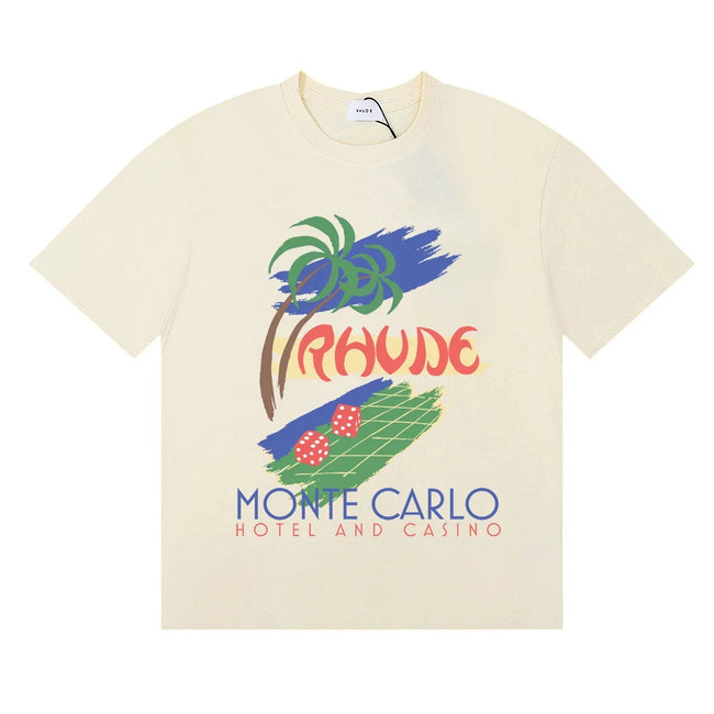 Rhude Monte Carlo Hotel Casino Palm Tree Vintage Cream Oversized T‑Shirt Hover Image