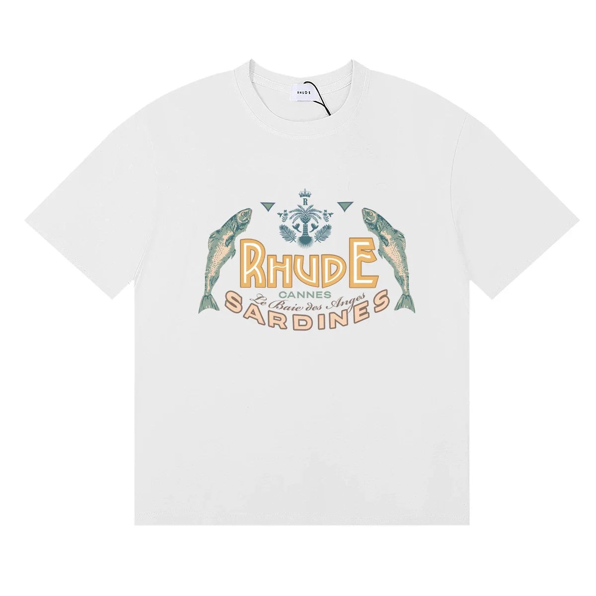 Rhude Cannes Sardines Fish Retro Nautical White Oversized T‑Shirt