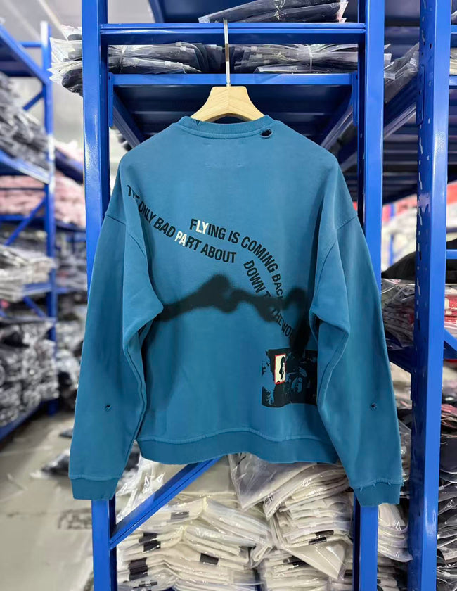 Play Hollywood Vintage‑Wash Blue Cropped Crewneck Sweatshirt Main Image