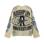 Roughplay Sun Tongue Logo Skeleton Mushroom Hill Vintage Acid Wash Long Sleeve T‑Shirt