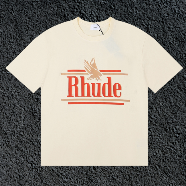 Rhude Eagle Striped Logo Vintage Cream Oversized T‑Shirt Hover Image