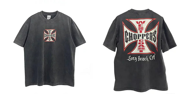 West Coast Choppers Red Outline Cross Dual‑Side Graphic Short Sleeve Tee Hover Image