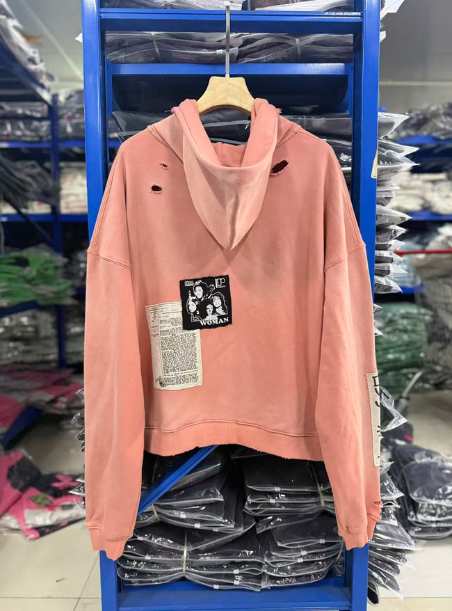 Play Hollywood Vintage‑Wash Pink Zip‑Up Oversized Hoodie Main Image