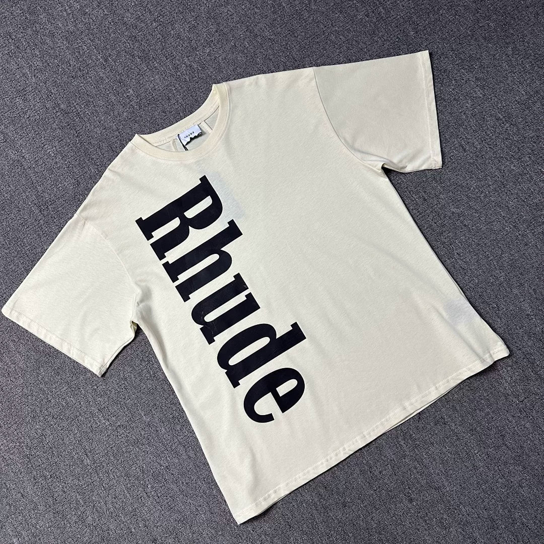 Rhude Bold Vertical Rhude Letter Print Crew Neck Casual T‑Shirt
