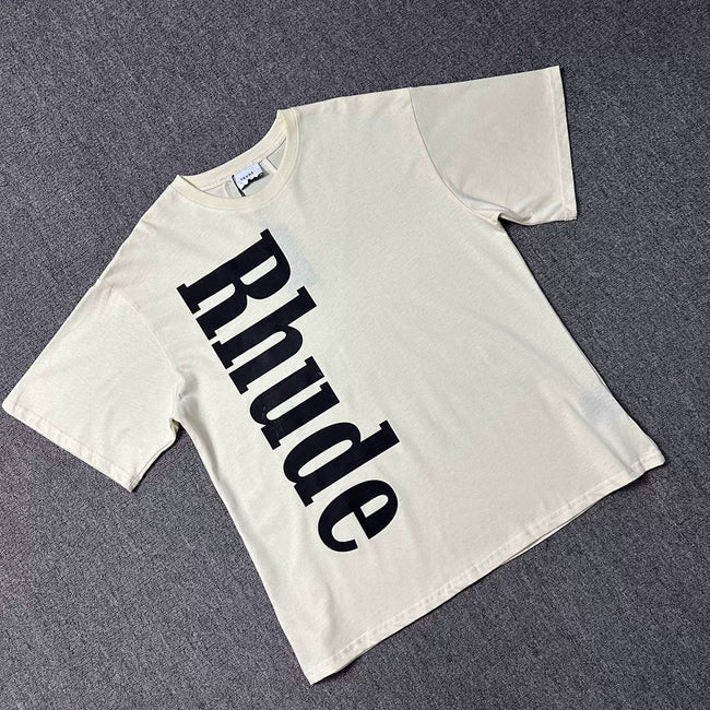 Rhude Bold Vertical Rhude Letter Print Crew Neck Casual T‑Shirt Hover Image