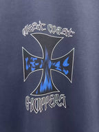 West Coast Choppers Flame‑Cross Sleeve‑Script Print Vintage Wash Long‑Sleeve Tee Navy