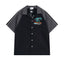 Rhude Palm Beach Embroidered Color‑Block Bowling Shirt Black Grey