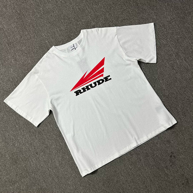 1. Rhude Men Chest Red Arrow Graphic Boxy Fit Streetwear Tee Hover Image